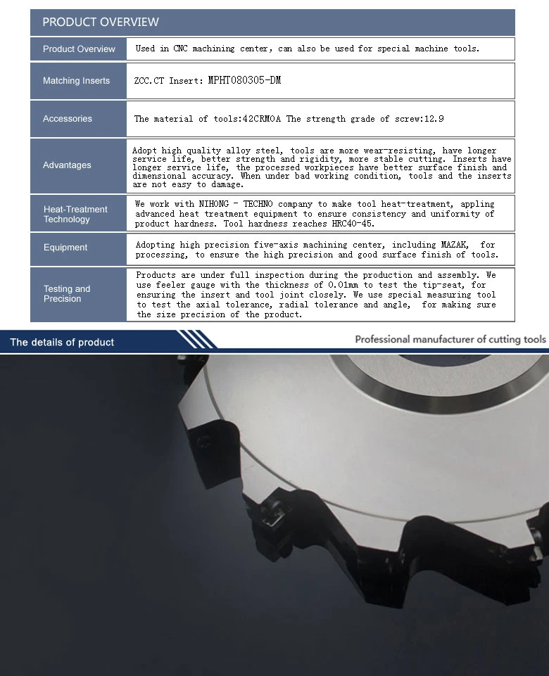 Indexable Side and Face Milling Cutter PT01.08j40.160.14. H12 with Mpht080305-Dm Insert